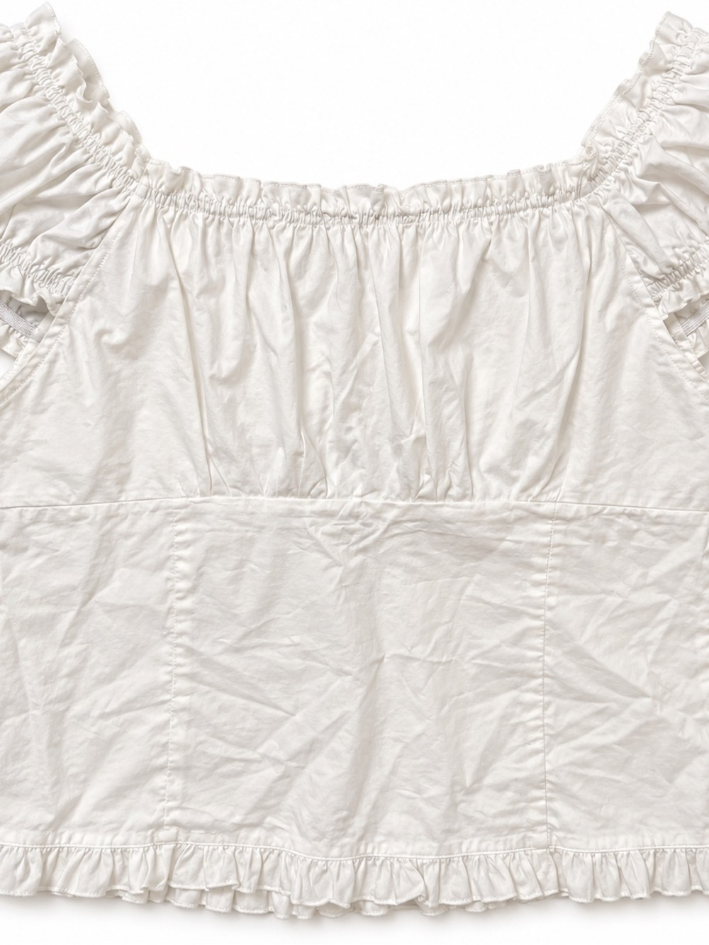 White Ruffle Button-Front Crop Top - Picture 3 of 4